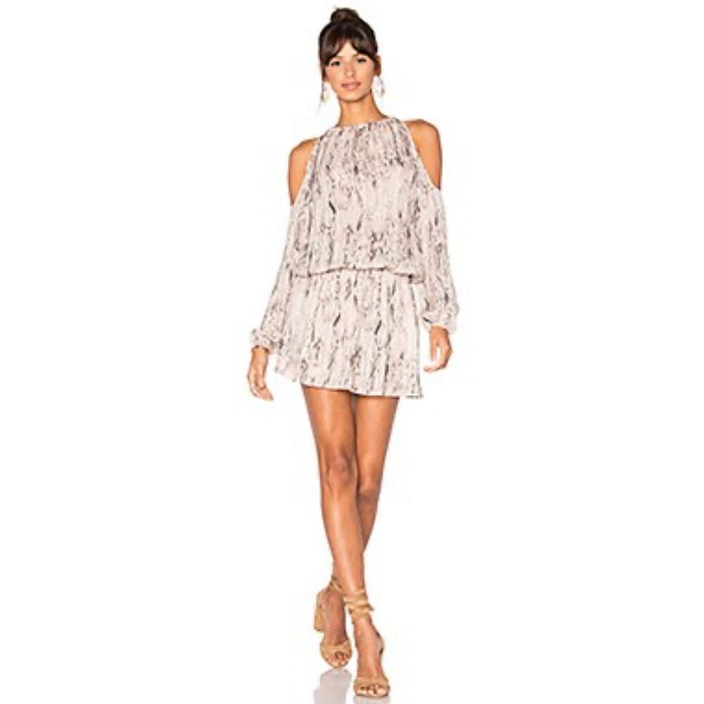 RAMY BROOK Lauren Blush Combo 100% Silk Smocked Waist Dress Small